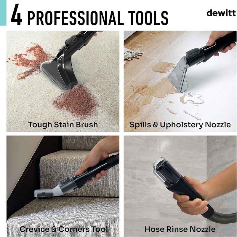 DeWitt Spot Genie Pro Portable Carpet Cleaner Machine, Upholstery Cleaner – Lightweight 7.7lb Pet Stain & Odor Remover with 4 Cleaning Tools, Compact Design for Home, Car, and Furniture - Image 4